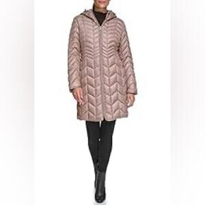 NWOT Kenneth Cole Women's size M Hooded Long Winter Bronze Puffer Jacket